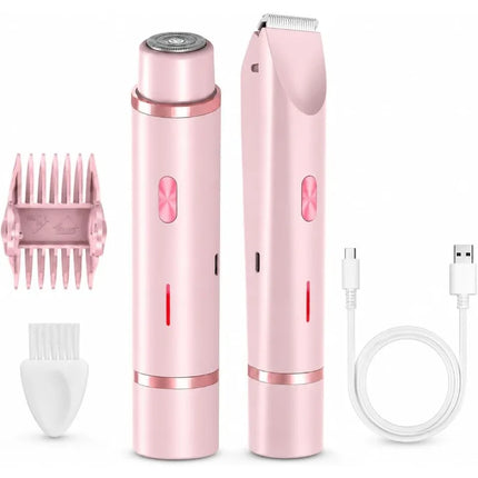 Bikini Trimmer for Women, 2-in-1 Electric Razor with Dual Heads, IPX7 Waterproof Wet/Dry Body Groomer for Bikini Line, Underarms, Legs & Face, Rechargeable Cordless Shaver