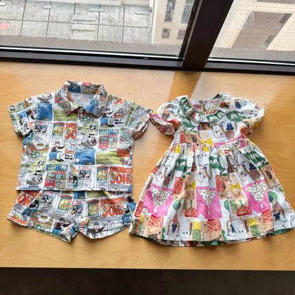 RAISE Children Summer Shirts Outfits Boys Vacation Suit 2026 Kids Girls Print Dress Brother Sister Outfits Siblings Matching Set