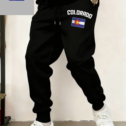 Colorado Flag Printed Sweatpants Mens Casual Pocket Jogger Pants Winter Fleece Warm Oversized Trousers Basics Male Streetwear