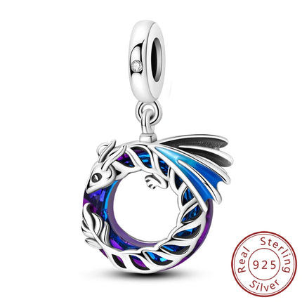 925 Sterling Silver Charms Beads Cute Fire Dragon Shaped Chameleon Charms Fit Original Pendants Bracelet DIY Women Jewelry Gift