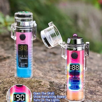 Waterproof Outdoor Camping Compass Dual Arc Type-C Plasma USB Electric Lighter Multi-Function Flashlight Survival Ignition Tool