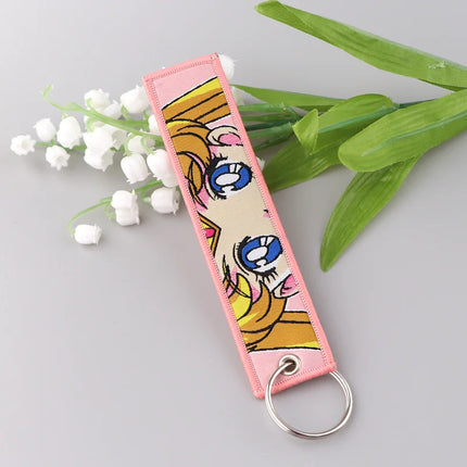 Sailor Moon Keychain Usagi Anime Embroidery Key Tag Motorcycles Cars Backpack Chaveiro Keychain Fashion Key Ring Friends Gift