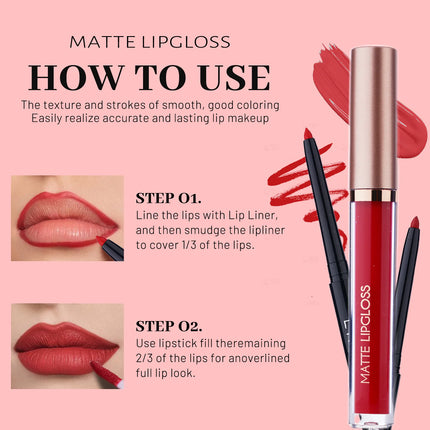 12 pieces of matte liquid lipstick+lipliner set, pigment velvet nude color waterproof long-lasting lip gloss makeup gift set