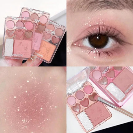 8-color Pearl Glitter Matte Peach Pink Blusher Highlight Eye Shadow Plate Korean Makeup Pink Orange Eyeshadow Cosmetics