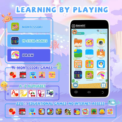 Kids Toys Smart Phone With 3.97" Touchscreen Dual Cameras 220+ Games Toddler Cell Phones Learning Toys for Children Festive Gift