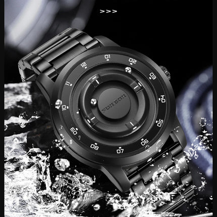 FOXBOX Watch Planet Design Fashion Floating Magnetic Pointer Free Ball Bearing Creative Simple Waterproof Quartz Watch for Men