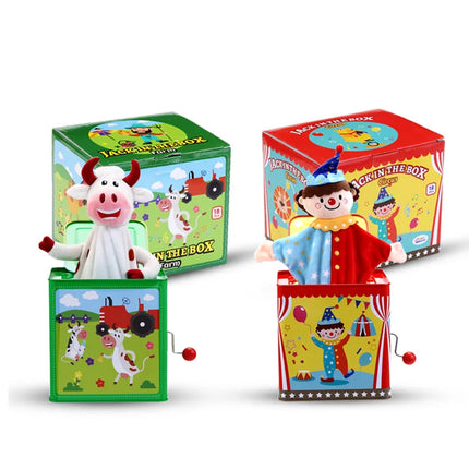 Jack in the Box Classic Children's Musical Toy Colorful Embossed Tin Box and Friendly Plush Age 18 months and Up
