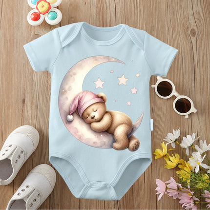 Pure Cotton Bear Sleeping on The Cloud Print Bodysuit Comfortable Onesie Cloths for Baby Jumpsuit for 0 To 12 Months Newborn