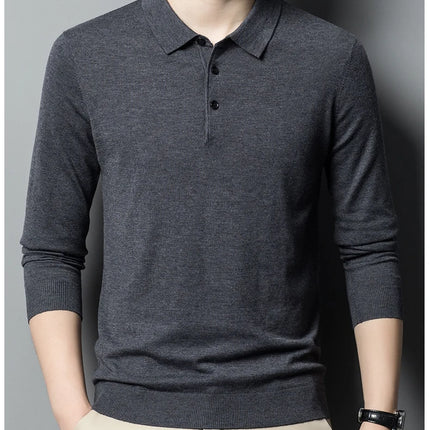 Worsted wool Men POLO Neck  Pullover Long Sleeve Lapel Sweaters Loose Warm Knitted Tops Spring Autumn New Style Men’s Clothing
