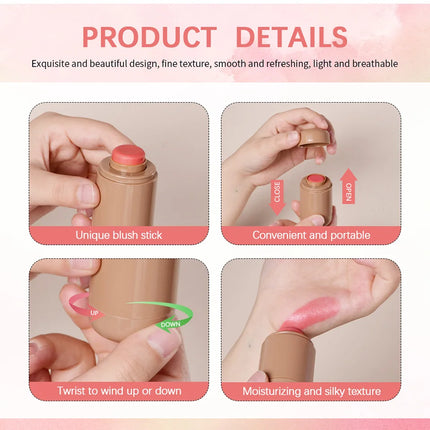 Lakerain Blush Stick Cheek Lip Tinted Moistured Long-wearing Flush Blusher Silky Brighten Blush Cream Cosmetics Matte Nakeup