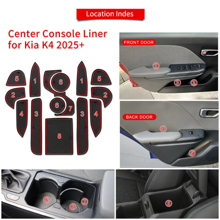 for Kia K4 2025 Car Gate Slot Mat Interior Accessories Non-Slip Mats Cup Holders Protective Pads