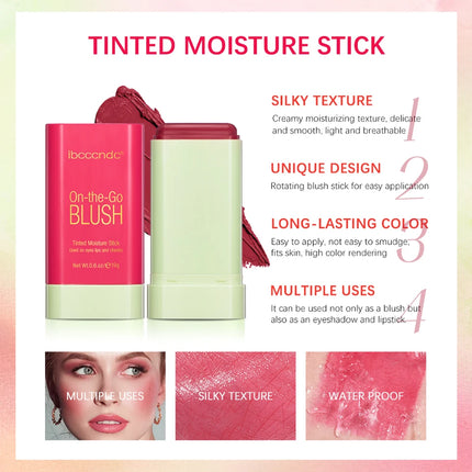 Tinted Mositure Blush Stick Face Pink Cream Cheek Blusher Cosmetics 3 in 1 Makeup Tubes used on lips eyes cheeks