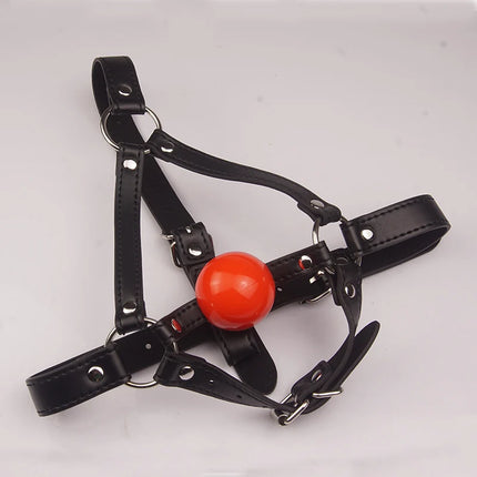 Leather Wetlook BDSM Mask Hood Gimp Open Mouth,Silicone Ball Gag,Bondage Gear Head Harness,Sex Toys For Couples