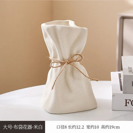 Ceramic Vase and Glass Flower Vase Hydroponic Money Bag Shaped Vase Flower Living Room Decoration Desktop Home Decoration