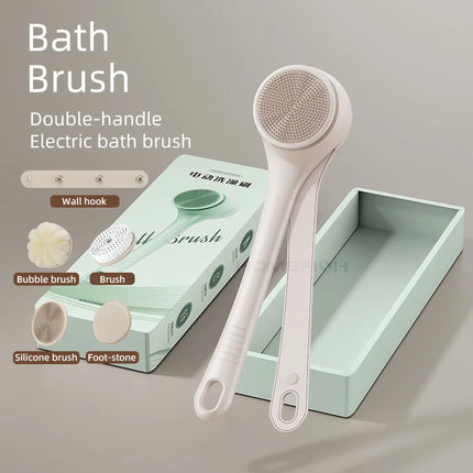 HOMEFISH Dual Handle Electric Bath Body Scrubber Brush with Long Handle Back Cleaning Tool for Back Exfoliation and Deep Cleaning
