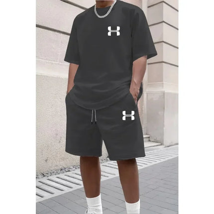 Men's Summer Casual Sporty Suit Set Short Sleeve Shirt Sports Shorts Two Piece Active Wear Gym Fitness Tracksuit Clothing Sets