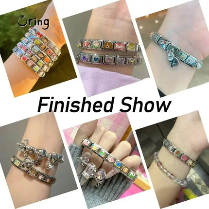 Italian Charm Link Stainless Steel Golden Bracelet for Woman Men DIY Making 9mm Bead Silver Color Retro Bangle Jewelry Wholesale