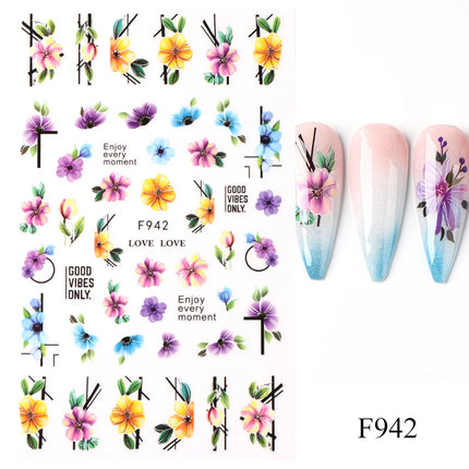 Hibiscus Flower 3D Nail Stickers Cherry Blossom Floral White Florals Petal Nail Art Decals Sliders Manicure Nail Tips Decor
