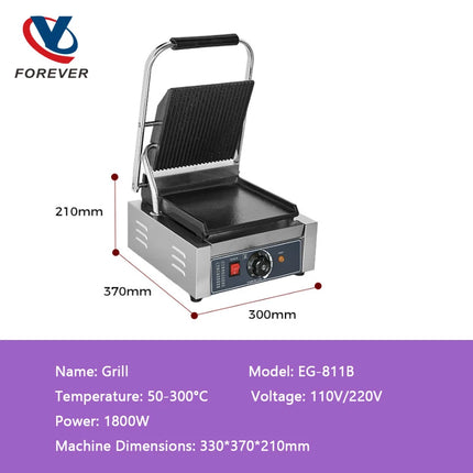Electric Pressure Plate Grill Commercial Hot Plate Double-sided Pressing Grill Sandwich Steak Hamburger Maker Panini Machine