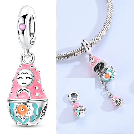 2025 Hot Sale Charmsred Little Girl The Nesting Doll Can Be Opened Dangle Pendants Fit Bangle Bracelet Necklace DIY Jewelry