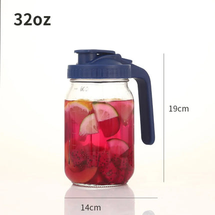 32oz Glass Cup Large Capacity Transparent Wide Mouth Mason Jar with Handle and Lid Leak-proof Glass Water Pitcher for Cold Brew