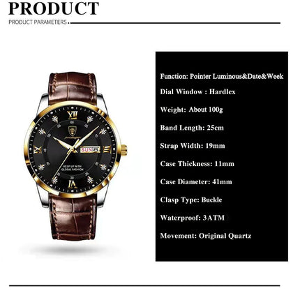 POEDAGAR Casual High Quality Men Watch Waterproof Luminous Leather Original Man Wristwatch Quartz Business Watches For Men Reloj