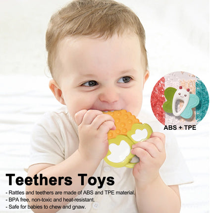10PCS Baby Rattle 0-12 Months Newborn Soft Bell Teether Hand Shaking Crib Mobile Ring with Storage Box Educational Gift Toy
