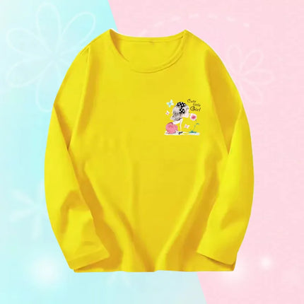 Pink Flower Heart Print Girls T-Shirt Casual White Tops Spring Long Sleeve Kids T-Shirt Kawaii Love Print Tops