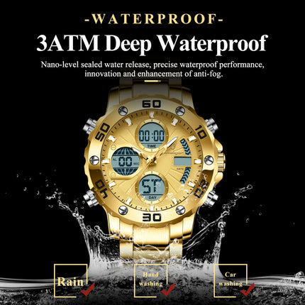 POEDAGAR Functional Men's Quartz Wristwatch Electronic LED Alarm Dual Display Male Clock Waterproof Sports Watches For Men Reloj