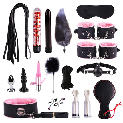 23PCS BDSM Bondage Set Handcuffs Ball Gag Whip Anal Plug Vibrator Egg Sex Toy for Women Men Couples Fetish Slave Role Play Kit