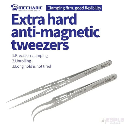 Mechanic High Hardness Precision Stainless Steel Anti-Magnetic Tweezers Fingerprint Flying Wire Fine Tip Clip for Components