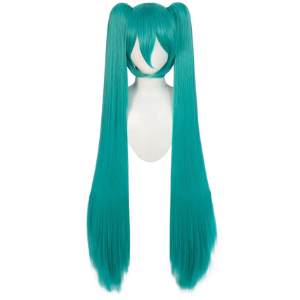 Long Double Clip Ponytails Hatsune Miku Cosplay Synthetic Wig Costume for Women Girls (Green)