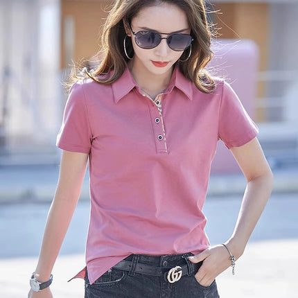 Korean version pure cotton short sleeved t-shirt women's summer new high-end fashion casual slim fit sports polo shirt collar to