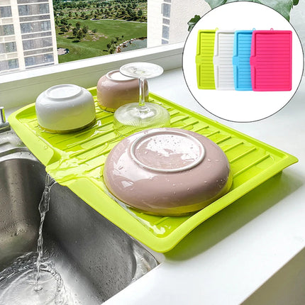 Kitchen Silicone Drain Rack Dish Drainer Tray Large Sink Drying Rack Worktop Organizer Drying Rack for Kitchen Dishes Tableware