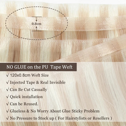 Long Flat Weft Invisible Tape Bundles Human Hair PU Skin Weft Hair Extension Injected Seamless & No-Glue Tape On Hair Weft