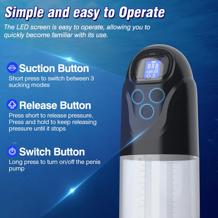 Automatic Sucking Penis Pump Male Vacuum Pump Trainer Enlargement Erection Extend 3 Suction 2 Silicone Sleeves Sex Toys for Men