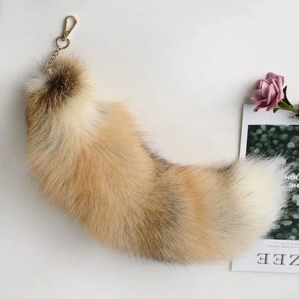 Creaative Faux Fur Fake Fox Tail Pendant Animal Tail Soft Fox Tail Keychain with Metal Clasp Fox Tail Key Ring Bag Decoration