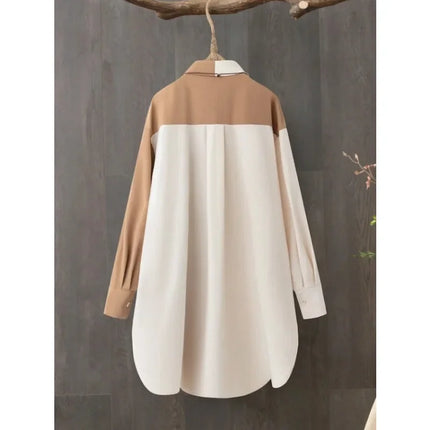 Plus Size Women's Patchwork Shirt with Lapel Collar Ladies Casual Long Sleeves Blouse New Shirt Top