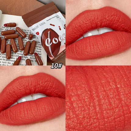 10pcs/set Mini Cocoa Lipsticks Long Lasting Velvet Matte Capsule Lipstick Natural Chocolate Solid Lip Gloss Makeup Cosmetic Gift