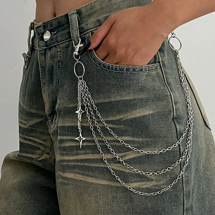 Hot Sale FashionSalircon Punk Multilayer Metal Star Pendant Pant Chain Hip Hop Waist keychain Jeans Chain Women Trendy Jewelry A