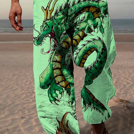 Spring Summer New Men's Cool Touch Trousers Dragon Print Stretch Breathable Trousers Hawaii Beach Drawstring Trousers