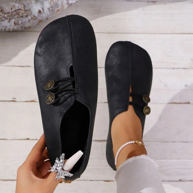 Women's Suede Flat Shoes Retro Buckle Decor Cutout Loafers Comfortable Slip-On Casual Daily Shoes Round Toe Soft Sole Size 35-43