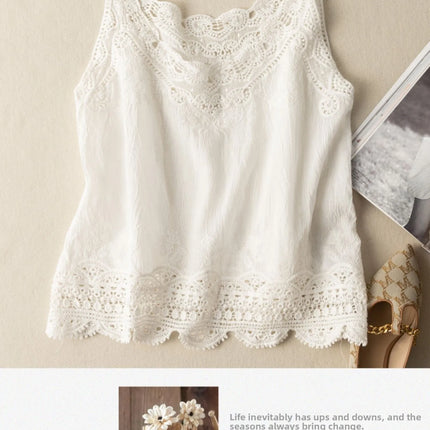 Korean Japanese Brand Lace Hollow out Svel Thin Top Women Summer Loose Linen Csole Vest Inner Wear Tank Top