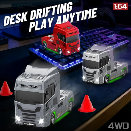 1:64 Mini Drift RC Truck Head 4WD Full Proportional Control 15KM/H High-Speed 2-Speed Type-C Charging for kids Birthday Gift