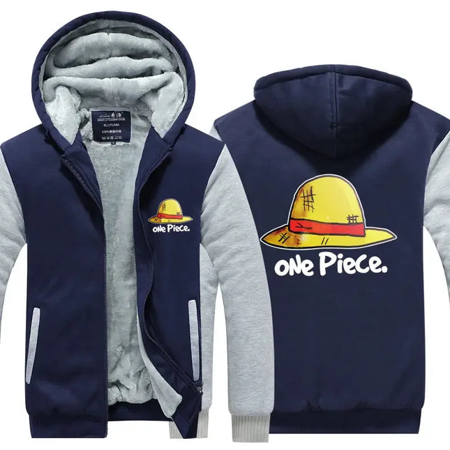 Luffy Men Jackets Streetwear Printed At Night Sweatshirts One P Thicken Fleece Hoodies Homme Winter Clothes Keep Warm Hoodie