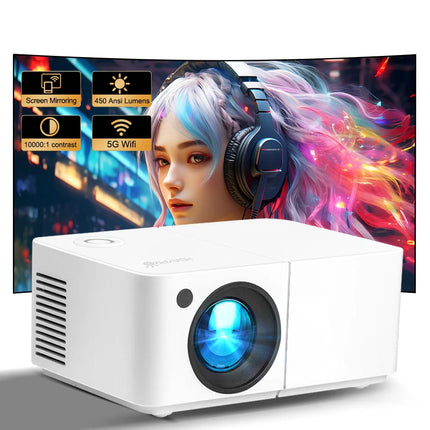 Full HD 4K Beam Projector HD300 Mini Portable 450 ANSI 5G WiFi E-Focus 3D Home Theater Bedroom LED 1080P Smart Video Projector
