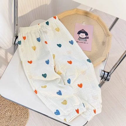 Kids Trousers Baby Summer Korean Bottoms Girls Cartoon Muslin Bloomer Children Casual Elastic Waist Playwear Fashion Clothing