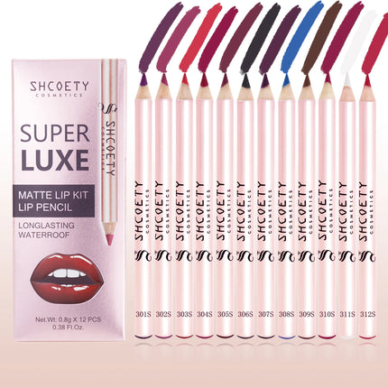 Matte Lip Liner Pencil Set of 12 Nude &Brown Shades Highly Pigmented Smooth Velvet Finish Long-Lasting Waterproof & Smudge-Proof