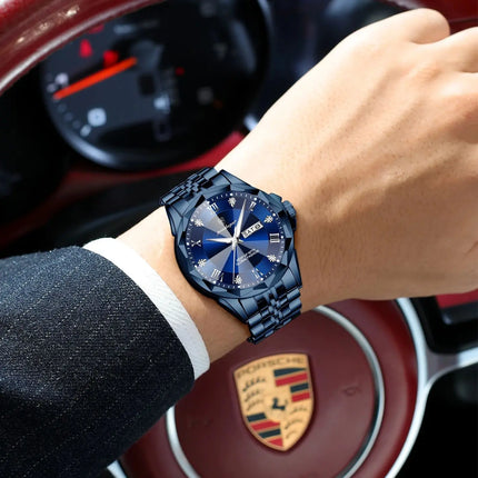 POEDAGAR Fashion Luxury Men Watch Top Original Waterproof Luminous Date Week Man Wristwatch Stainless Steel Quartz Men's Watches