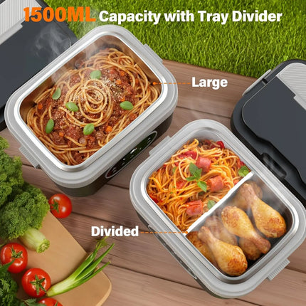 1.5L Electric Heated Lunch Box for Adults 60W Heated with Temp 18000mah Display Portable Food Warmer for Work Car or home